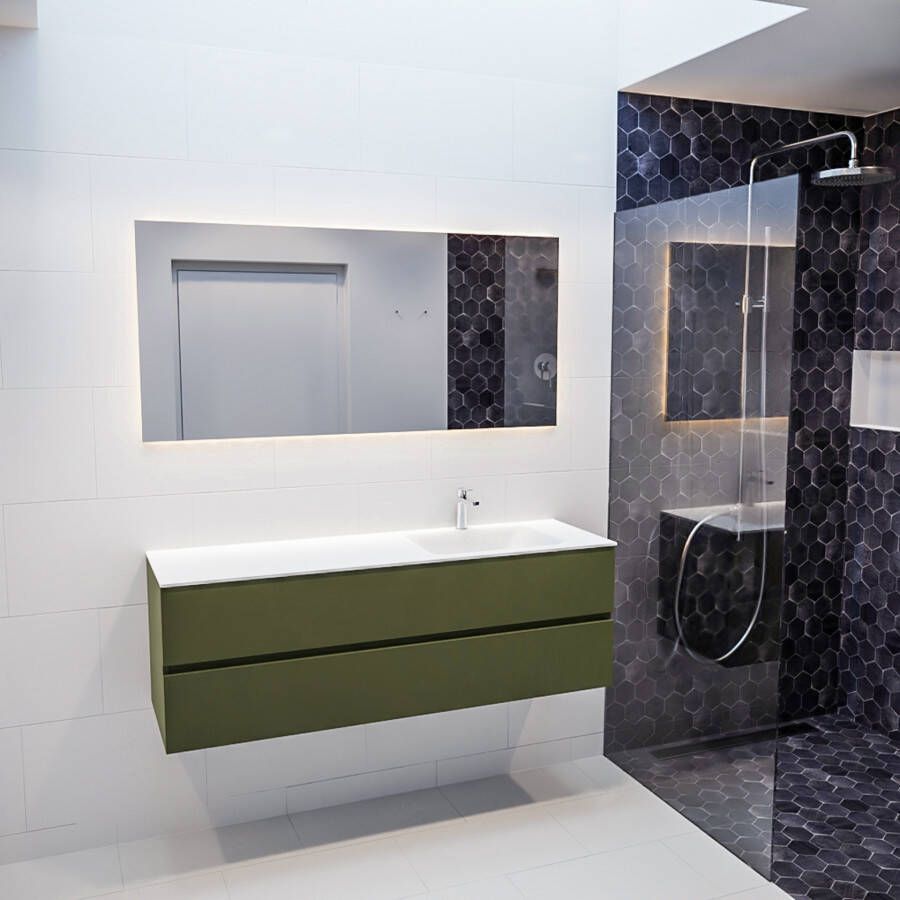 Mondiaz VICA Badkamermeubelset 150cm 2 lades wasbak Cloud rechts 1 kraangat solid surface army PC75341438 - Foto 3