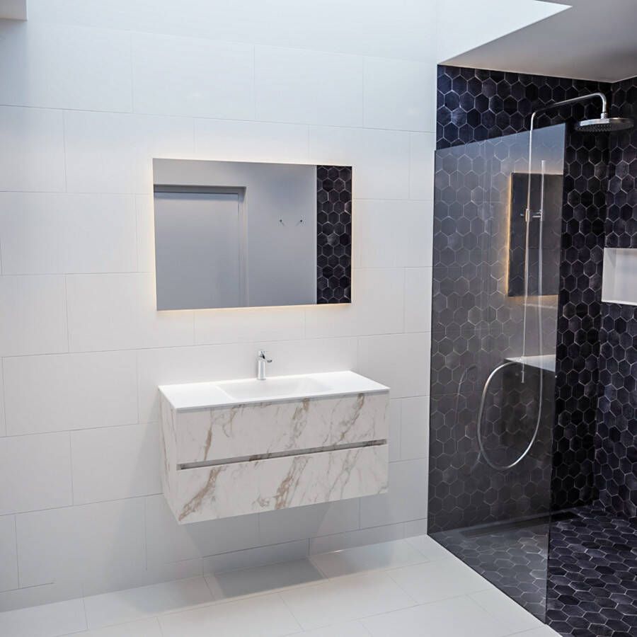 Mondiaz VICA Badkamermeubelset 100cm 2 lades wasbak Cloud midden 1 kraangat solid surface carrara marmer PC75341587 - Foto 4