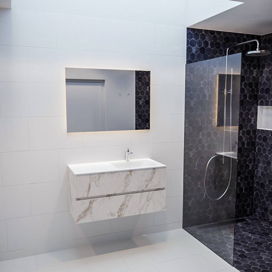 Mondiaz VICA Badkamermeubelset 100cm 2 lades wasbak Cloud rechts 1 kraangat solid surface carrara marmer PC75341589 - Foto 4