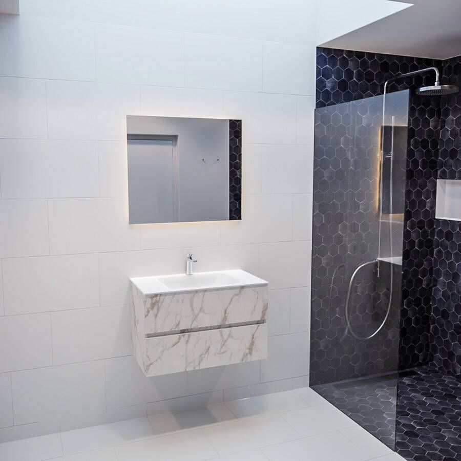 Mondiaz VICA Badkamermeubelset 80cm 2 lades wasbak Cloud midden 1 kraangat solid surface carrara marmer PC75341583 - Foto 3