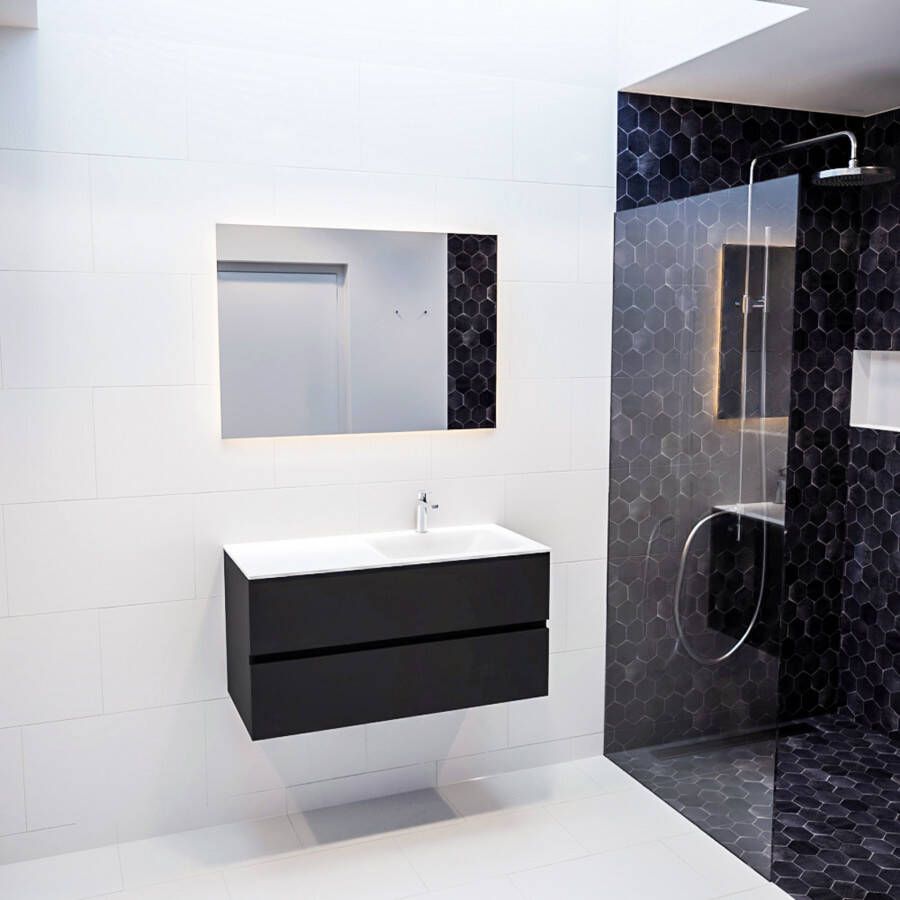 Mondiaz VICA Badkamermeubelset 100cm 2 lades wasbak Cloud rechts 1 kraangat solid surface urban PC75341506 - Foto 4