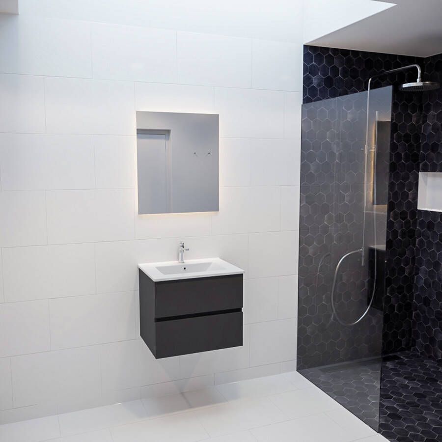 Mondiaz VICA Badkamermeubelset 60cm 2 lades wasbak Denia midden 1 kraangat solid surface darkgrey PC75341153 - Foto 3