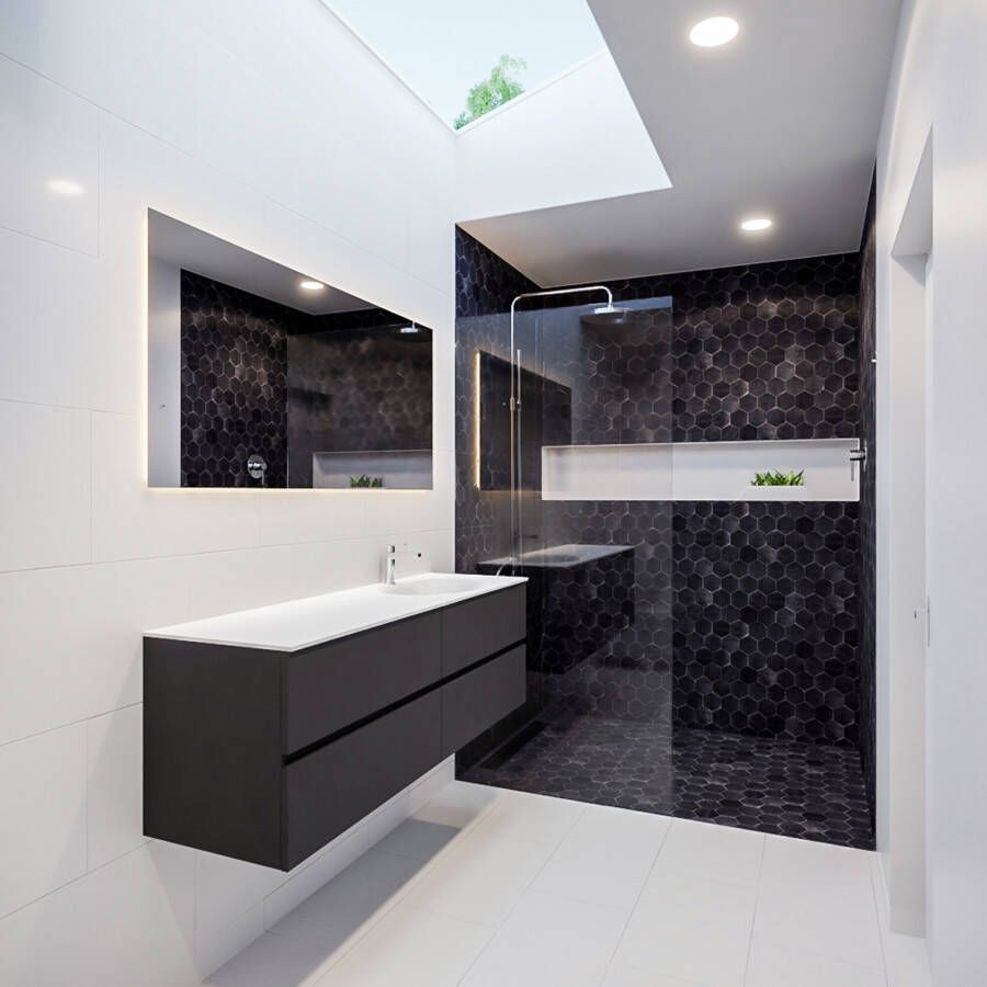 Mondiaz VICA Badkamermeubelset 150cm 4 lades wasbak Moon rechts 1 kraangat solid surface darkgrey PC75341138 - Foto 3