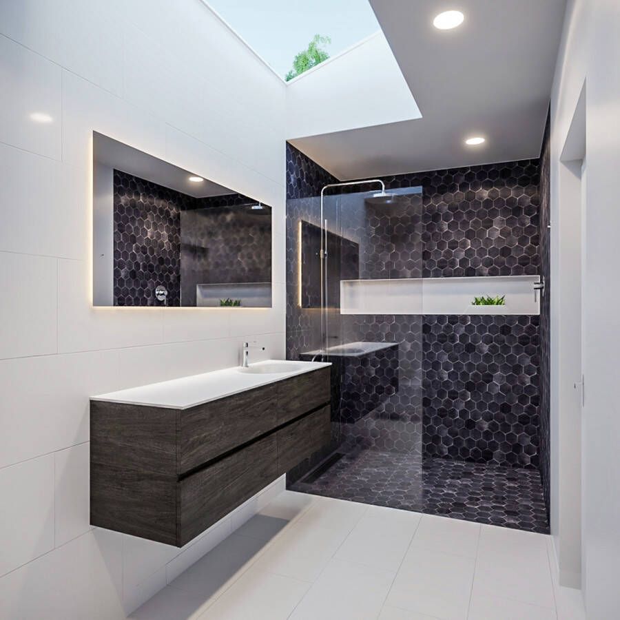Mondiaz VICA Badkamermeubelset 150cm 4 lades wasbak Moon rechts 1 kraangat solid surface dark brown PC75341296 - Foto 3