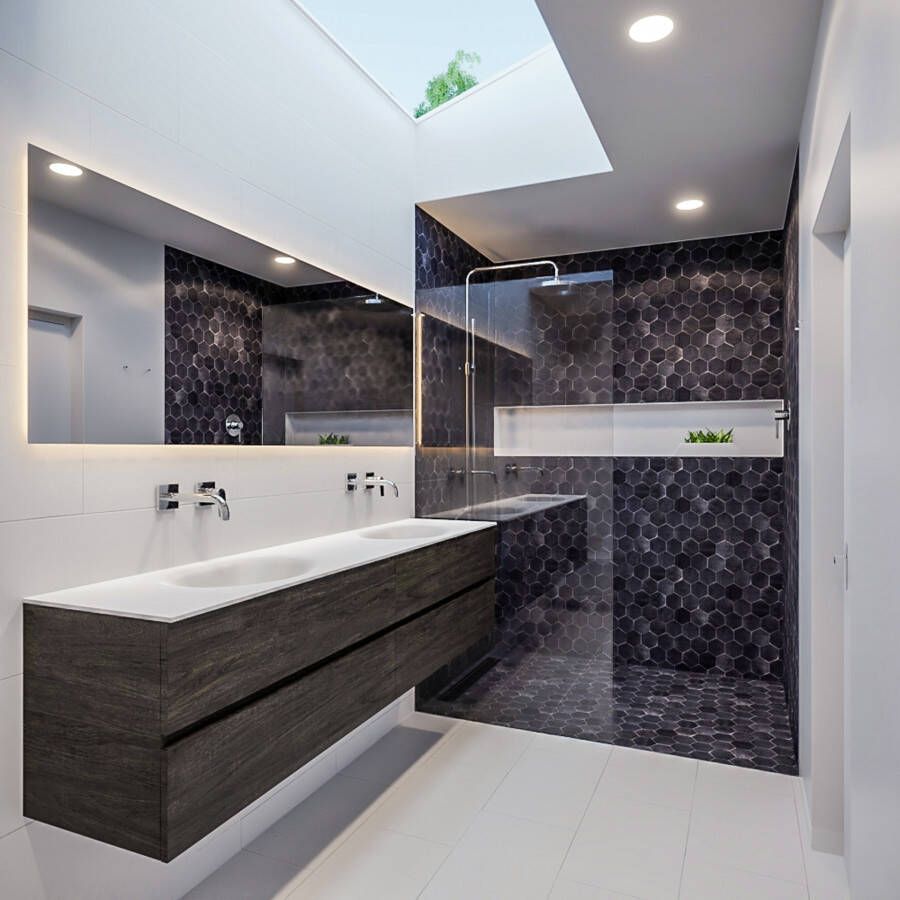 Mondiaz VICA Badkamermeubelset 200cm 4 lades wasbak Moon dubbel 0 kraangaten solid surface dark brown PC75341662 - Foto 2