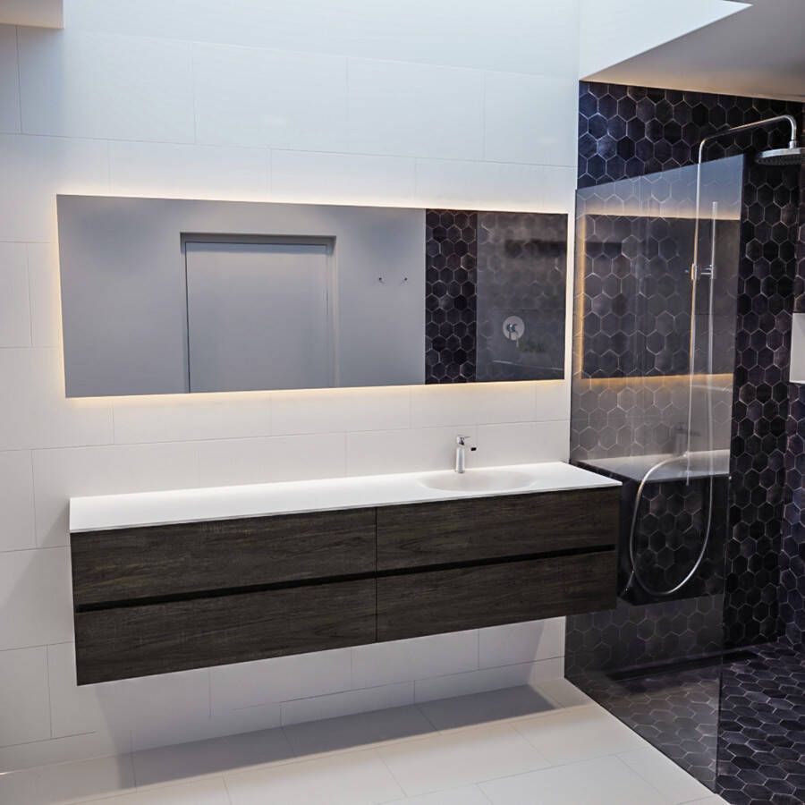 Mondiaz VICA Badkamermeubelset 200cm 4 lades wasbak Moon rechts 1 kraangat solid surface dark brown PC75341664 - Foto 3