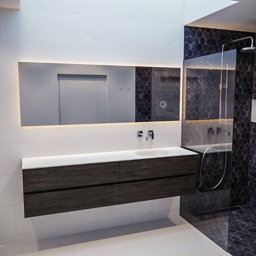 Mondiaz Vica Moon badmeubel eiken donker bruin 200 cm 4 lades solid surface enkele spoelbak rechts zonder kraangat - Foto 3