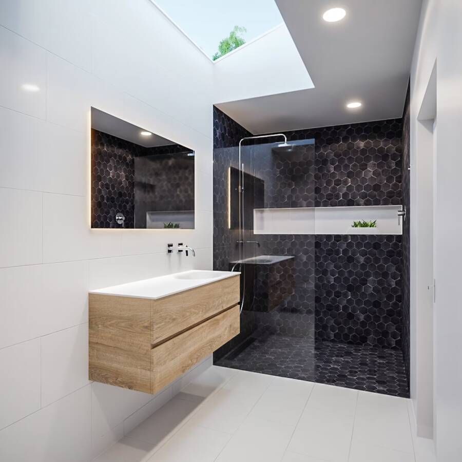 Mondiaz Vica Moon badmeubel eiken licht 120 cm 2 lades solid surface enkele spoelbak rechts zonder kraangat