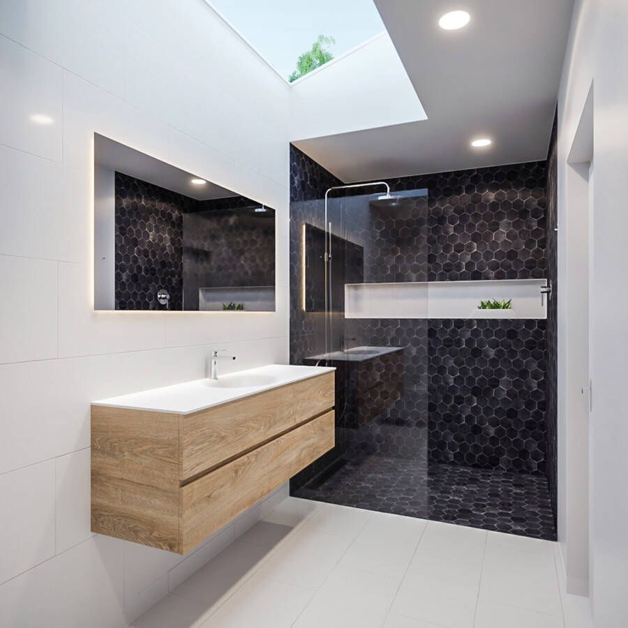Mondiaz VICA Badkamermeubelset 150cm 2 lades wasbak Moon midden 1 kraangat solid surface washed oak PC75341212 - Foto 3