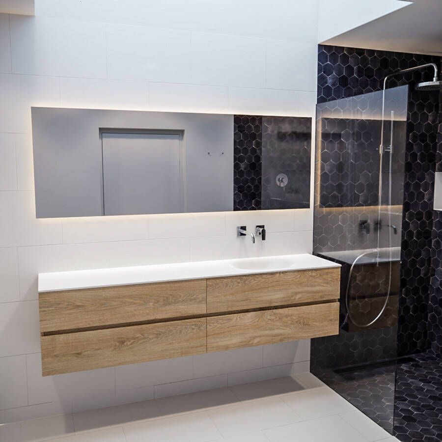 Mondiaz VICA Badkamermeubelset 200cm 4 lades wasbak Moon rechts 0 kraangaten solid surface washed oak PC75341667 - Foto 3