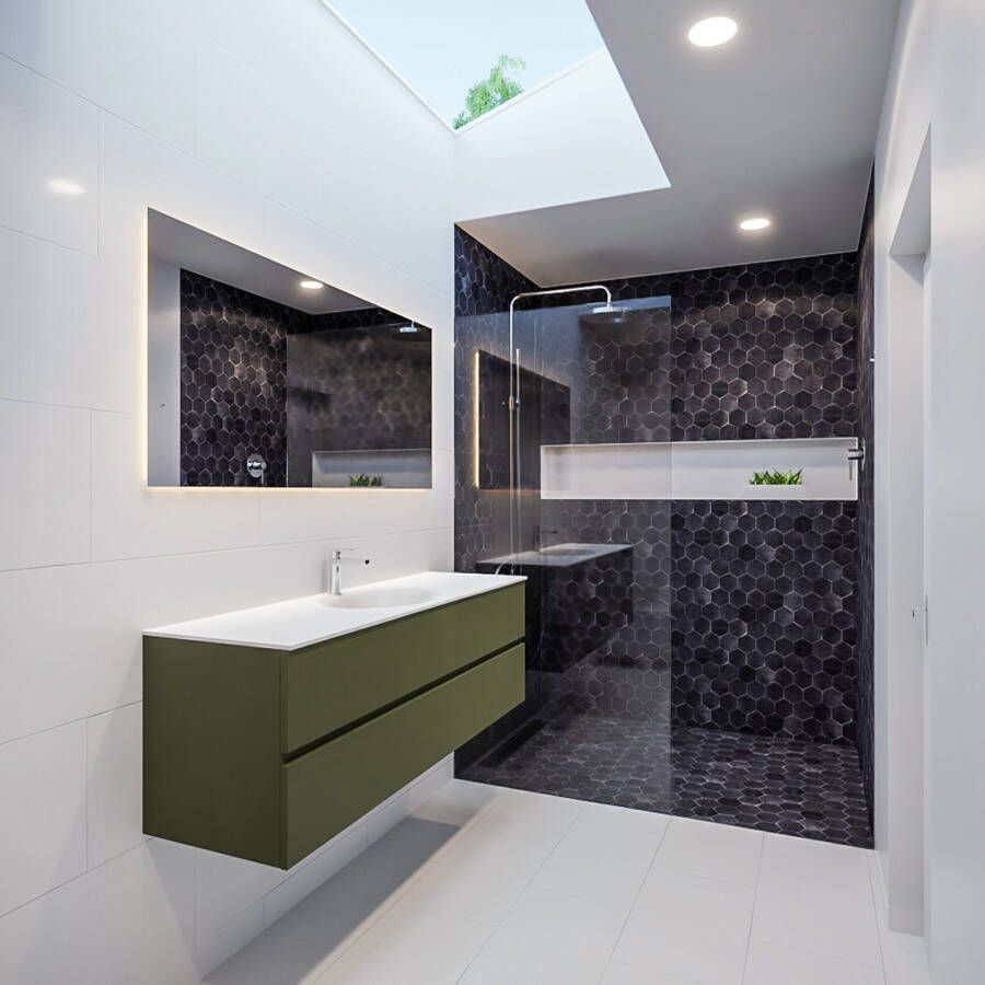 Mondiaz VICA Badkamermeubelset 150cm 2 lades wasbak Moon midden 1 kraangat solid surface army PC75341404 - Foto 2