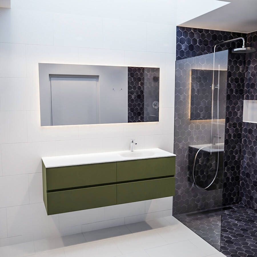 Mondiaz VICA Badkamermeubelset 150cm 4 lades wasbak Moon rechts 1 kraangat solid surface army PC75341457 - Foto 3