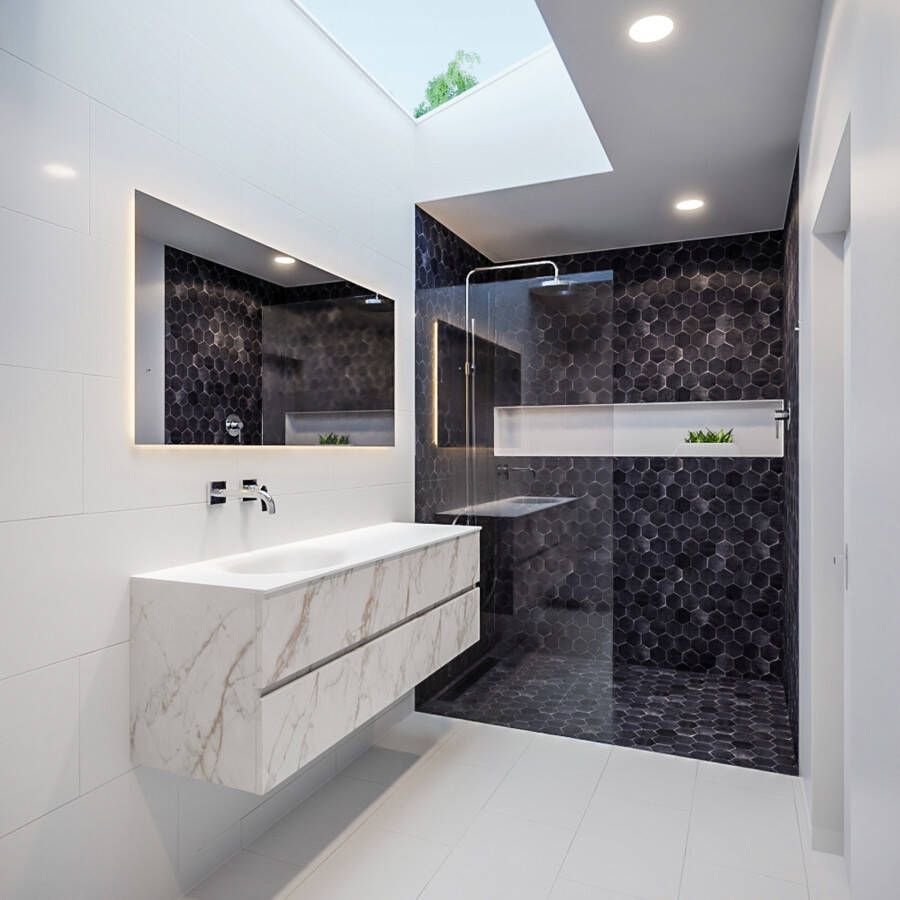 Mondiaz VICA Badkamermeubelset 150cm 4 lades wasbak Moon links 0 kraangaten solid surface carrara marmer PC75341619 - Foto 2