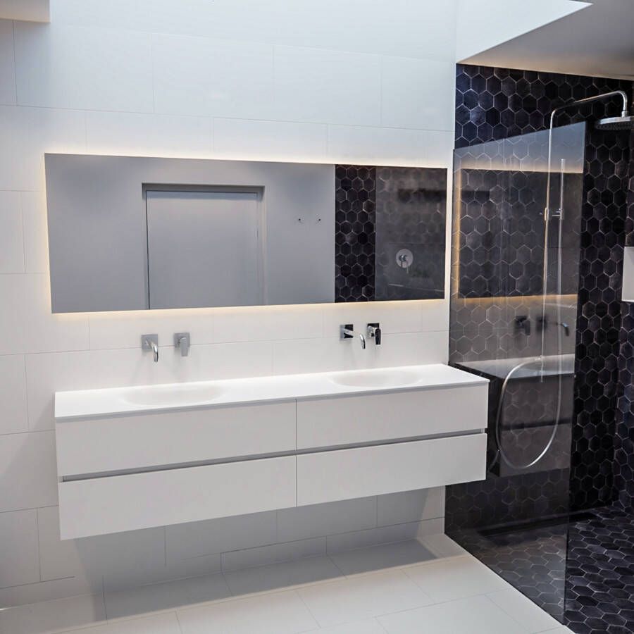 Mondiaz VICA Badkamermeubelset 200cm 4 lades wasbak Moon dubbel 0 kraangaten solid surface talc PC75341638 - Foto 4