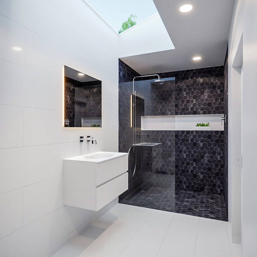 Mondiaz Vica Moon badmeubel wit mat 80 cm 2 lades solid surface enkele spoelbak midden zonder kraangat