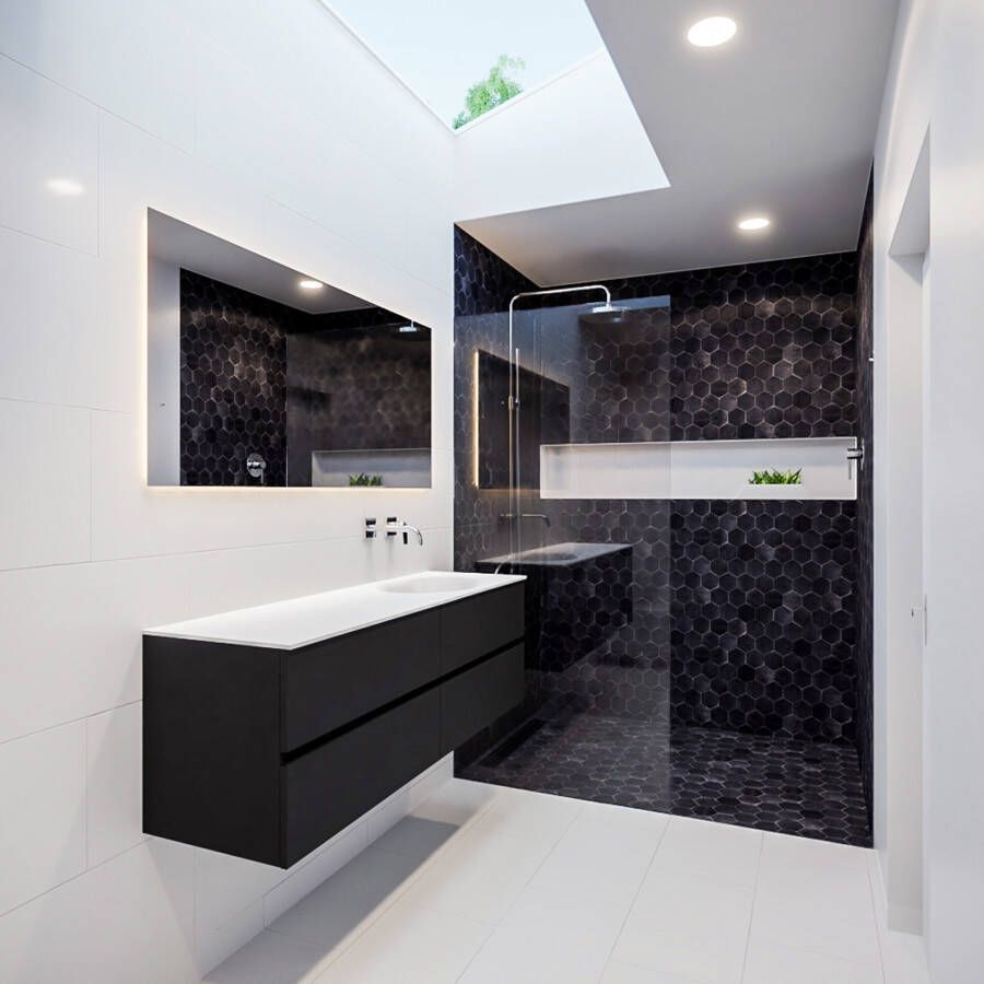 Mondiaz VICA Badkamermeubelset 150cm 4 lades wasbak Moon rechts 0 kraangaten solid surface urban PC75341537 - Foto 3