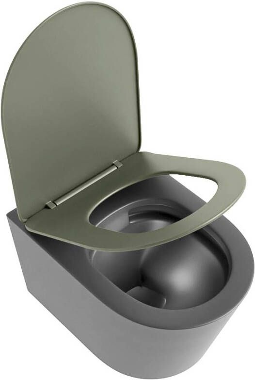 Mondiaz Wandcloset Lavie | Zonder spoelrand | Incl.Toiletzitting-Army | Keramiek | Dark Grey