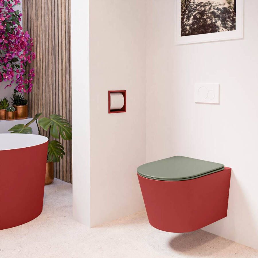 Mondiaz Wandcloset Lavie | Zonder spoelrand | Incl.Toiletzitting-Army | Keramiek | Fire (rood)