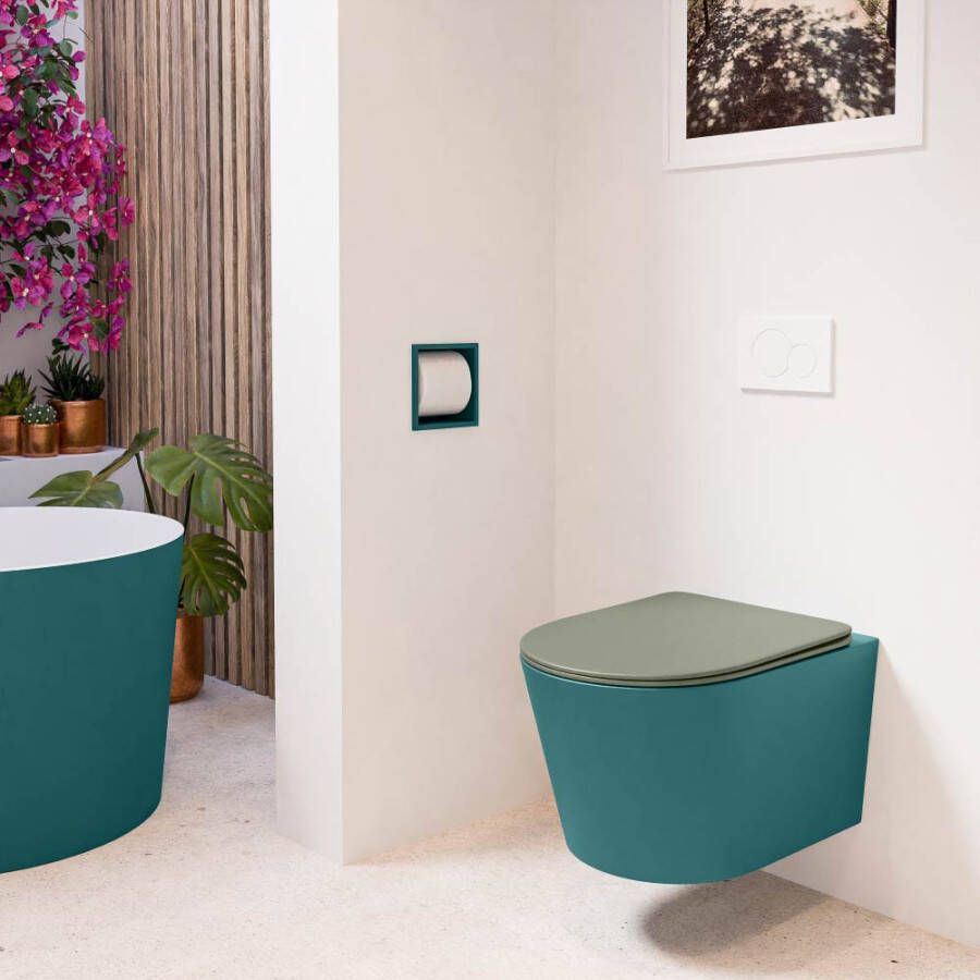 Mondiaz Wandcloset Lavie | Zonder spoelrand | Incl.Toiletzitting-Army | Keramiek | Smag (turquoise)