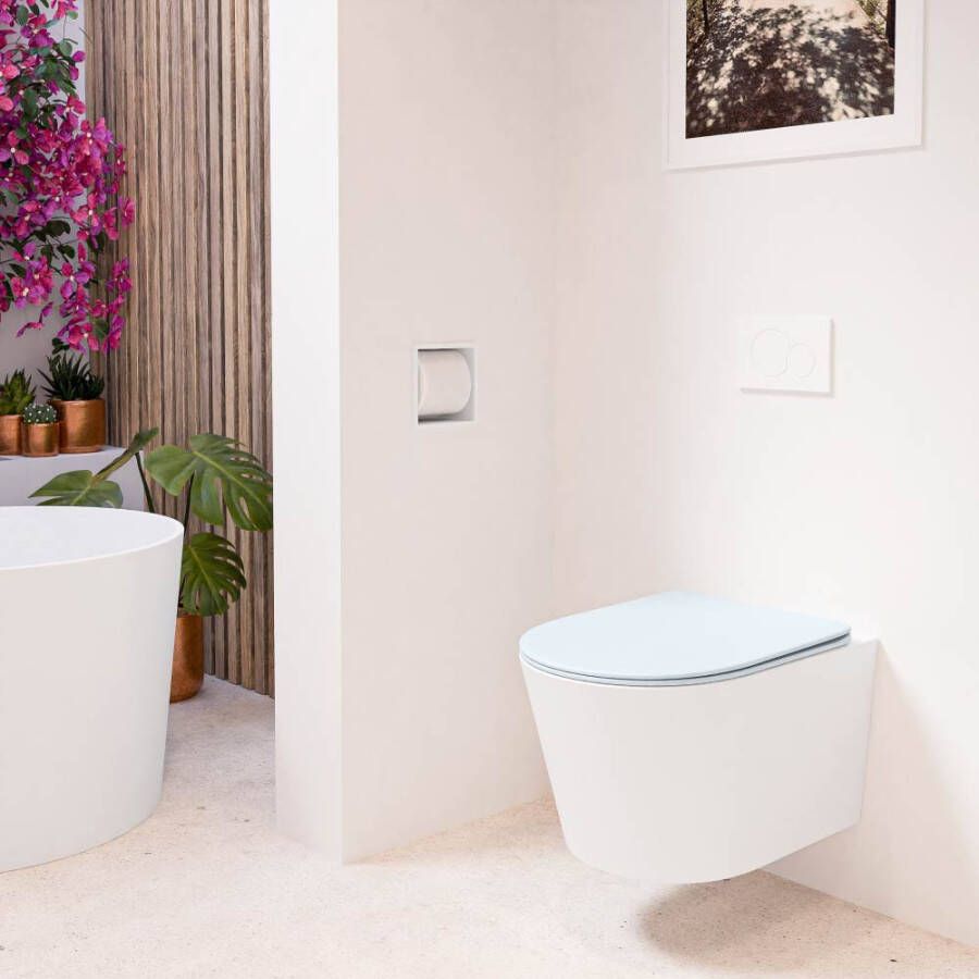 Mondiaz Wandcloset Lavie | Zonder spoelrand | Incl.Toiletzitting-Clay | Keramiek | Talc (wit mat)