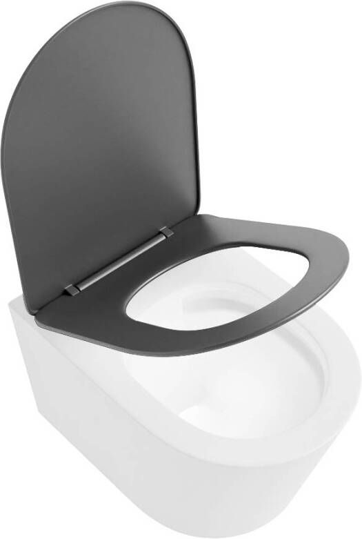 Mondiaz Wandcloset Lavie | Zonder spoelrand | Incl.Toiletzitting-Dark Grey | Keramiek | Talc (wit mat)