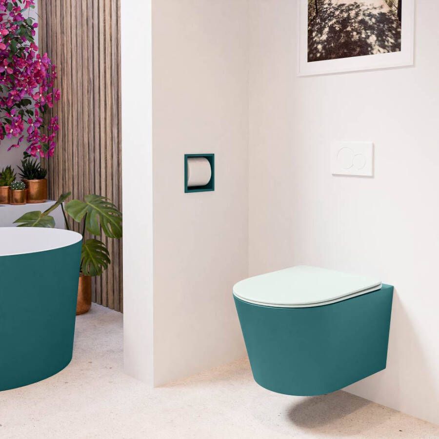 Mondiaz Wandcloset Lavie | Zonder spoelrand | Incl.Toiletzitting-Greey | Keramiek | Smag (turquoise)