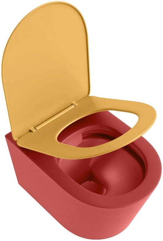 Mondiaz Wandcloset Lavie | Zonder spoelrand | Incl.Toiletzitting-Ocher | Keramiek | Fire (rood)