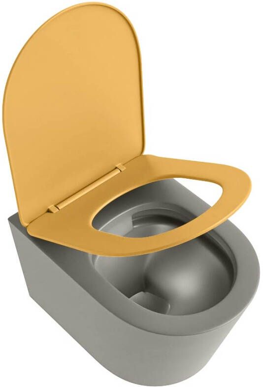 Mondiaz Wandcloset Lavie | Zonder spoelrand | Incl.Toiletzitting-Ocher | Keramiek | Smoke (grijs)