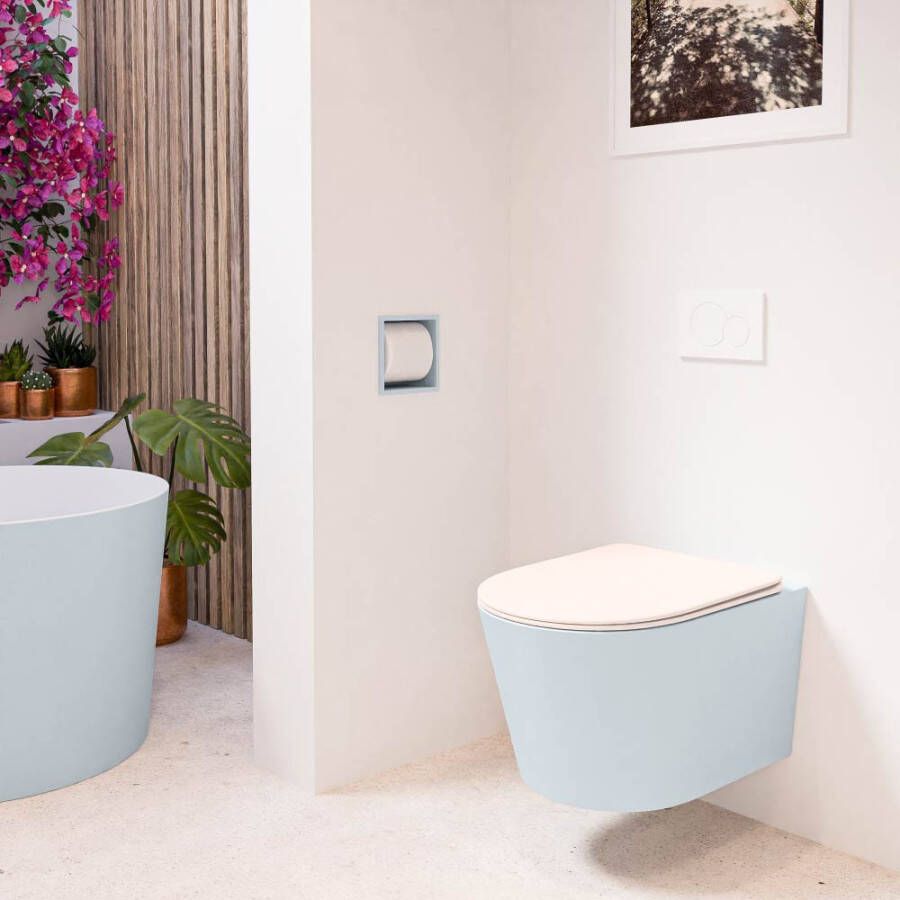Mondiaz Wandcloset Lavie | Zonder spoelrand | Incl.Toiletzitting-Rosee | Keramiek | Clay (licht grijs)