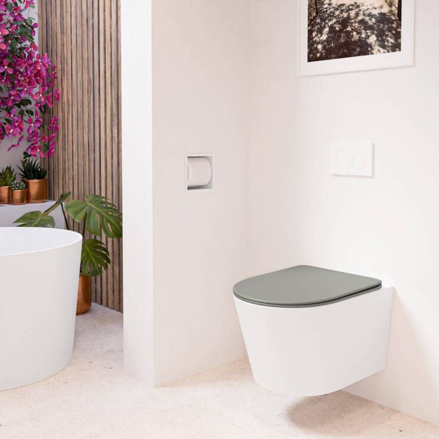 Mondiaz Wandcloset Lavie | Zonder spoelrand | Incl.Toiletzitting-Smoke | Keramiek | Talc (wit mat)