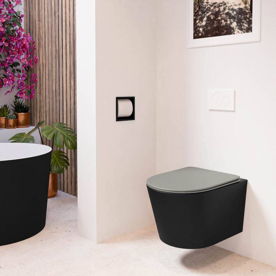 Mondiaz Wandcloset Lavie | Zonder spoelrand | Incl.Toiletzitting-Smoke | Keramiek | Urban (zwart mat)