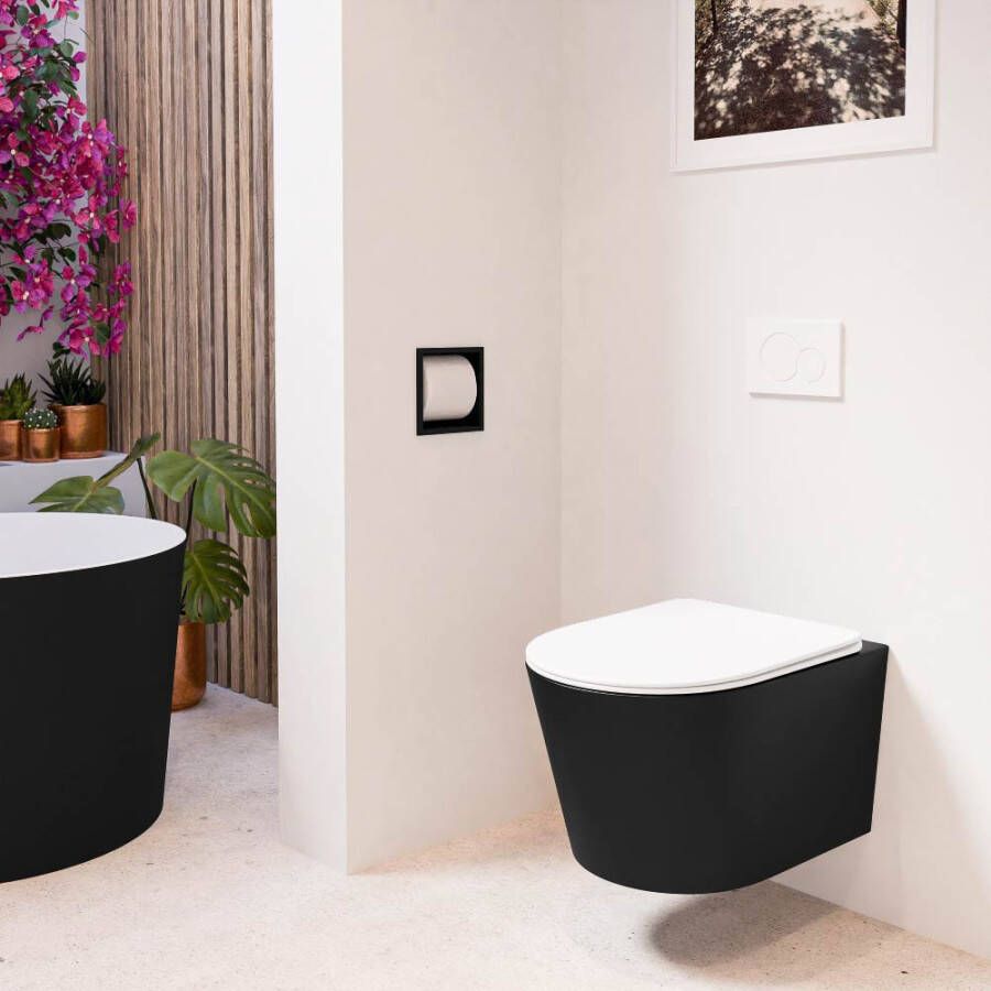 Mondiaz Wandcloset Lavie | Zonder spoelrand | Incl.Toiletzitting-Talc | Keramiek | Urban (zwart mat)