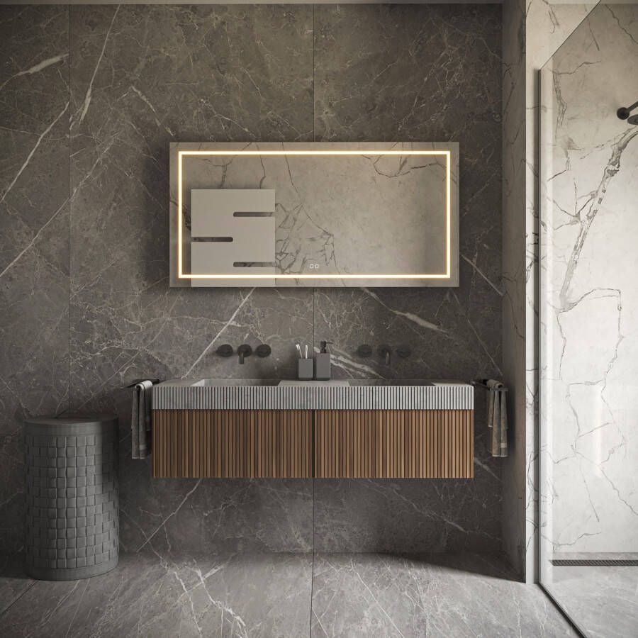 Phantom Badkamerspiegel | 100x70 cm | Rechthoekig | Directe en indirecte LED verlichting | Touch button | Met spiegelverwarming