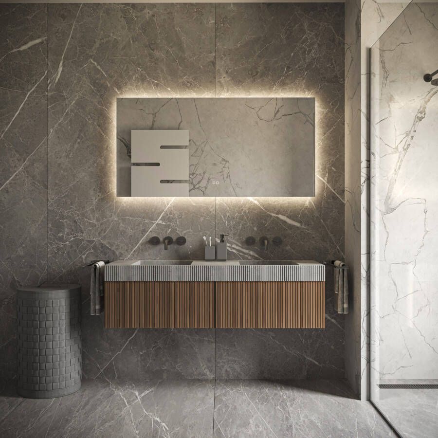 Phantom Badkamerspiegel | 100x70 cm | Rechthoekig | Directe en indirecte LED verlichting | Touch button | Met spiegelverwarming