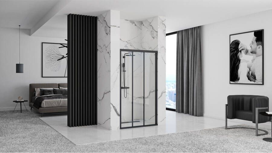 REA Douchedeur Alex | 90x190 cm | 1 Schuifdeur | Helder glas | Zwart mat beslag