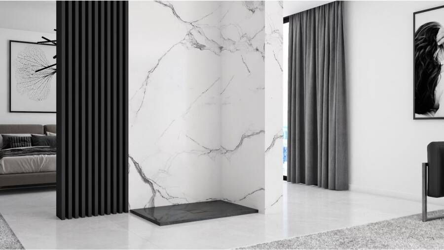 REA Douchebak Black Stone | 90x120x3.5 cm | Incl.Afvoersifon | Acryl | Rechthoek | Zwart