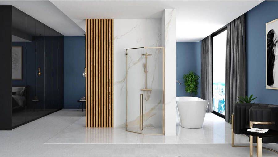 REA Douchecabine Diamond | 100x100 cm | 1 Draaideur | Helder glas | Goud