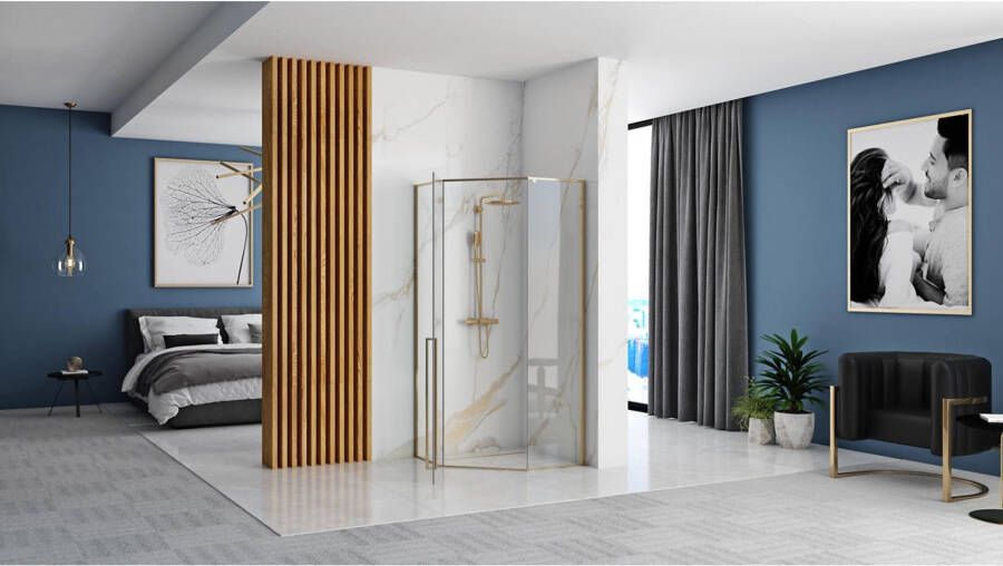 REA Douchecabine Diamond | 100x100 cm | 1 Draaideur | Helder glas | Goud
