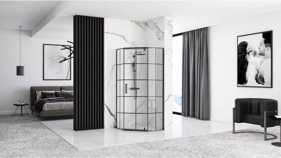 REA Douchecabine Hex | 90x90x195 cm | 1 Draaideur | Helder glas | Zwart mat