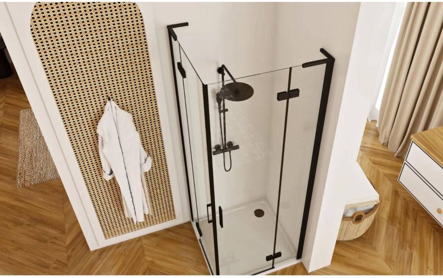 REA Douchecabine Hugo | 90x90x200 cm | 1 Draaideur | Helder glas | Zwart mat