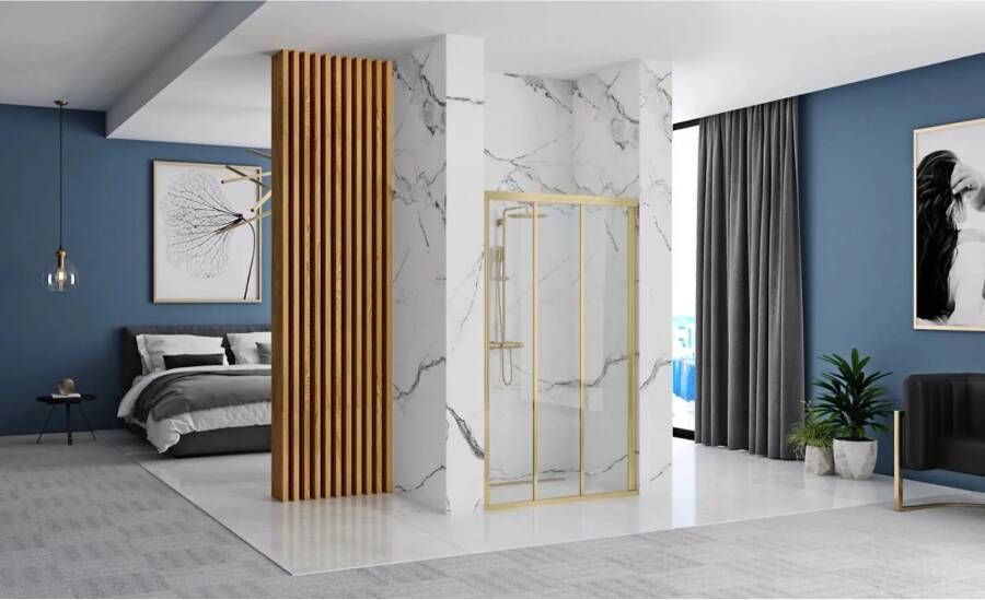 REA Douchedeur Alex | 120x190 cm | Draaideur | Helder glas | Geborsteld goud beslag