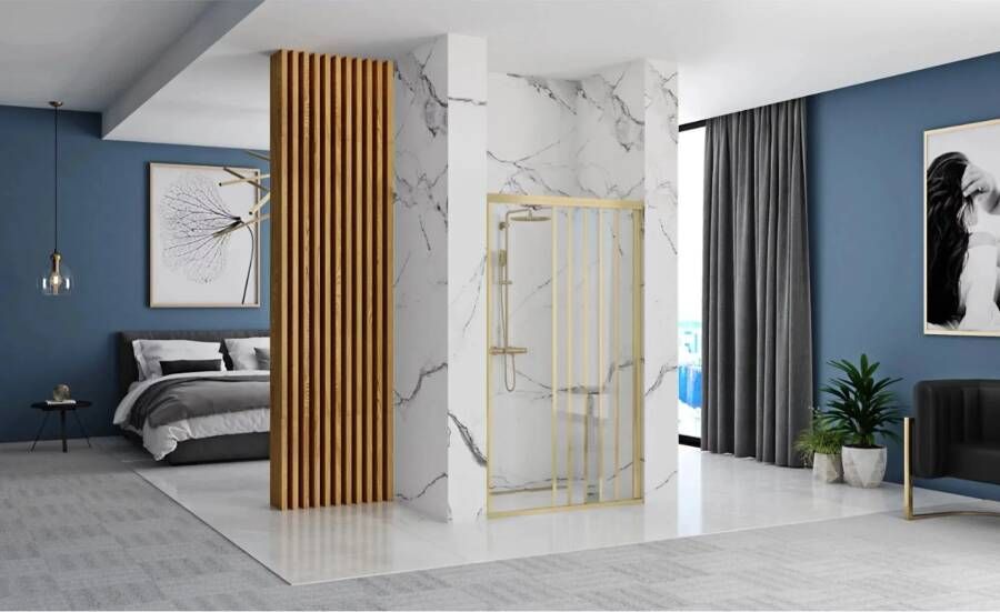 REA Douchedeur Alex | 120x190 cm | Draaideur | Helder glas | Geborsteld goud beslag