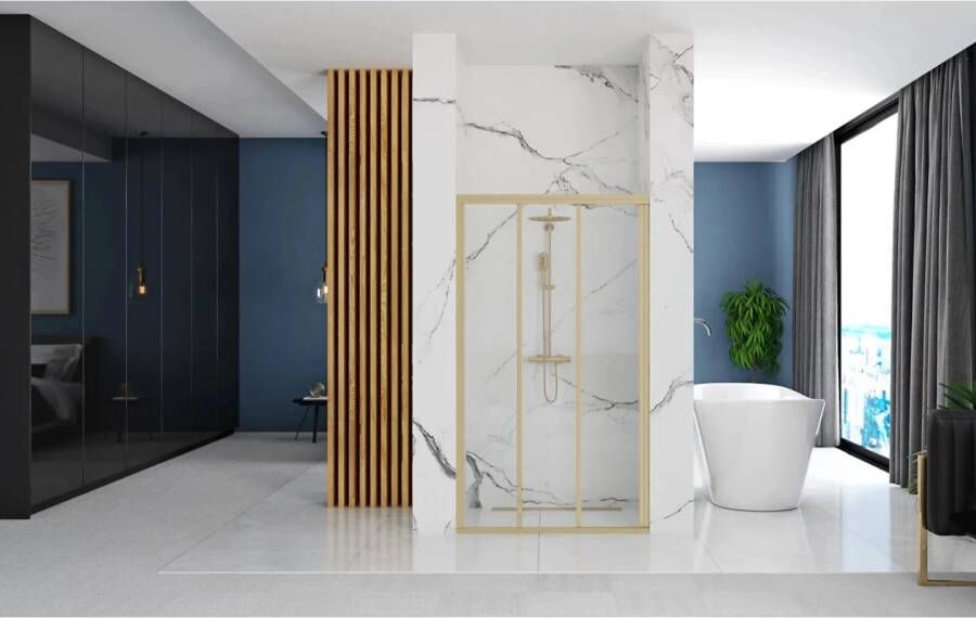 REA Douchedeur Alex | 120x190 cm | Draaideur | Helder glas | Geborsteld goud beslag