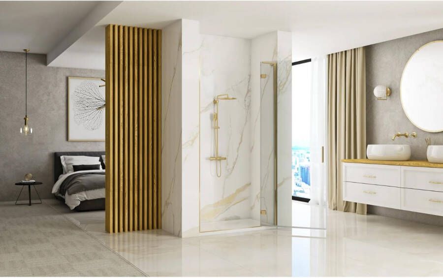 REA Douchedeur Hugo | 90.5x200 cm | Draaideur t.b.v. Douchecabine | Helder glas | Goud geborsteld
