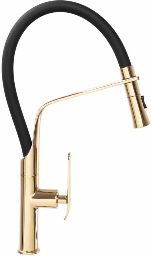REA Keukenkraan Apollo | Opbouw | Mengkraan | Uitloop draaibaar | Uitrekbare sproeier | Hoog model | 1-hendel | Zwart-Goud