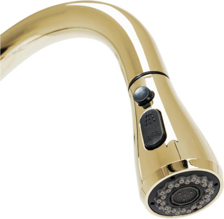 REA Keukenkraan Mild | Opbouw | Mengkraan | Uitloop draaibaar | Uitrekbare sproeier | Hoog model | 1-hendel | Goud glans
