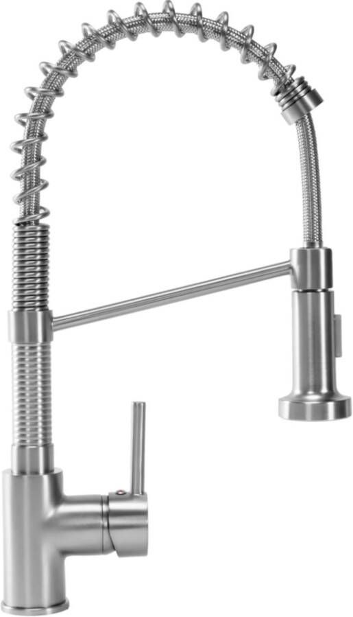 REA Keukenkraan Spring | Opbouw | Mengkraan | Uitloop draaibaar | Uitrekbare sproeier | Hoog model | 1-hendel | Rvs look