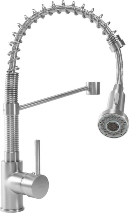REA Keukenkraan Spring | Opbouw | Mengkraan | Uitloop draaibaar | Uitrekbare sproeier | Hoog model | 1-hendel | Rvs look