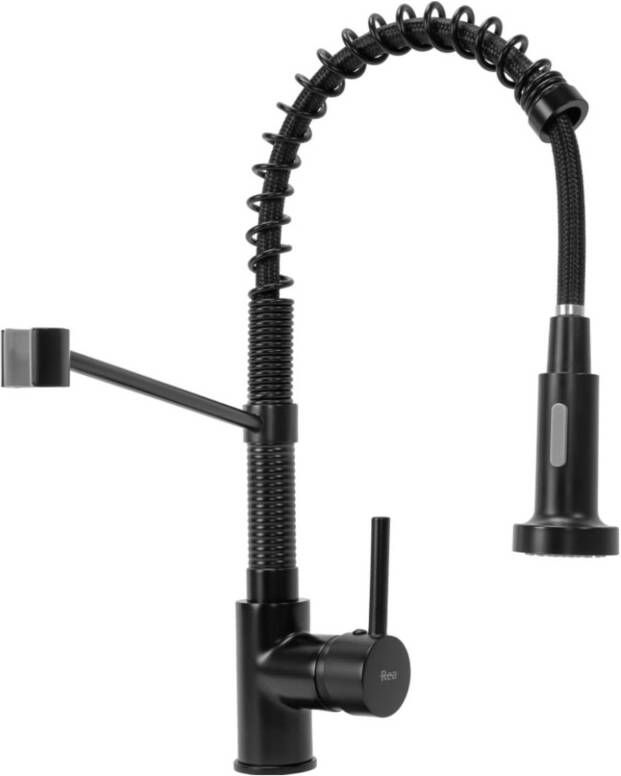 REA Keukenkraan Spring | Opbouw | Mengkraan | Uitloop draaibaar | Uitrekbare sproeier | Hoog model | 1-hendel | Zwart mat