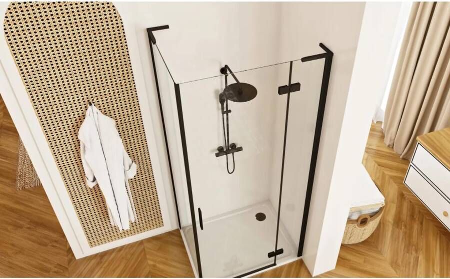 REA Zijwand Hugo | 80x200 cm | T.b.v. Hugo Draaideur | Helder glas | Zwart mat